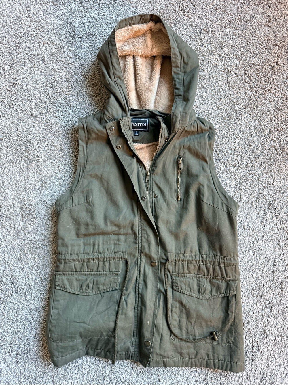 Women’s Hooded Sherpa-Lined Utility Vest - Olive Green